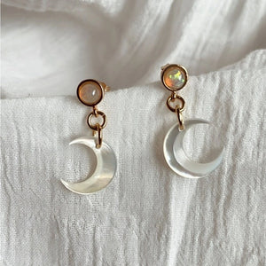 Goodnight Moon Mother of Pearl & Opal Earrings