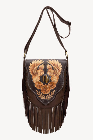 Benny Owl Leather & Suede Rose Bag