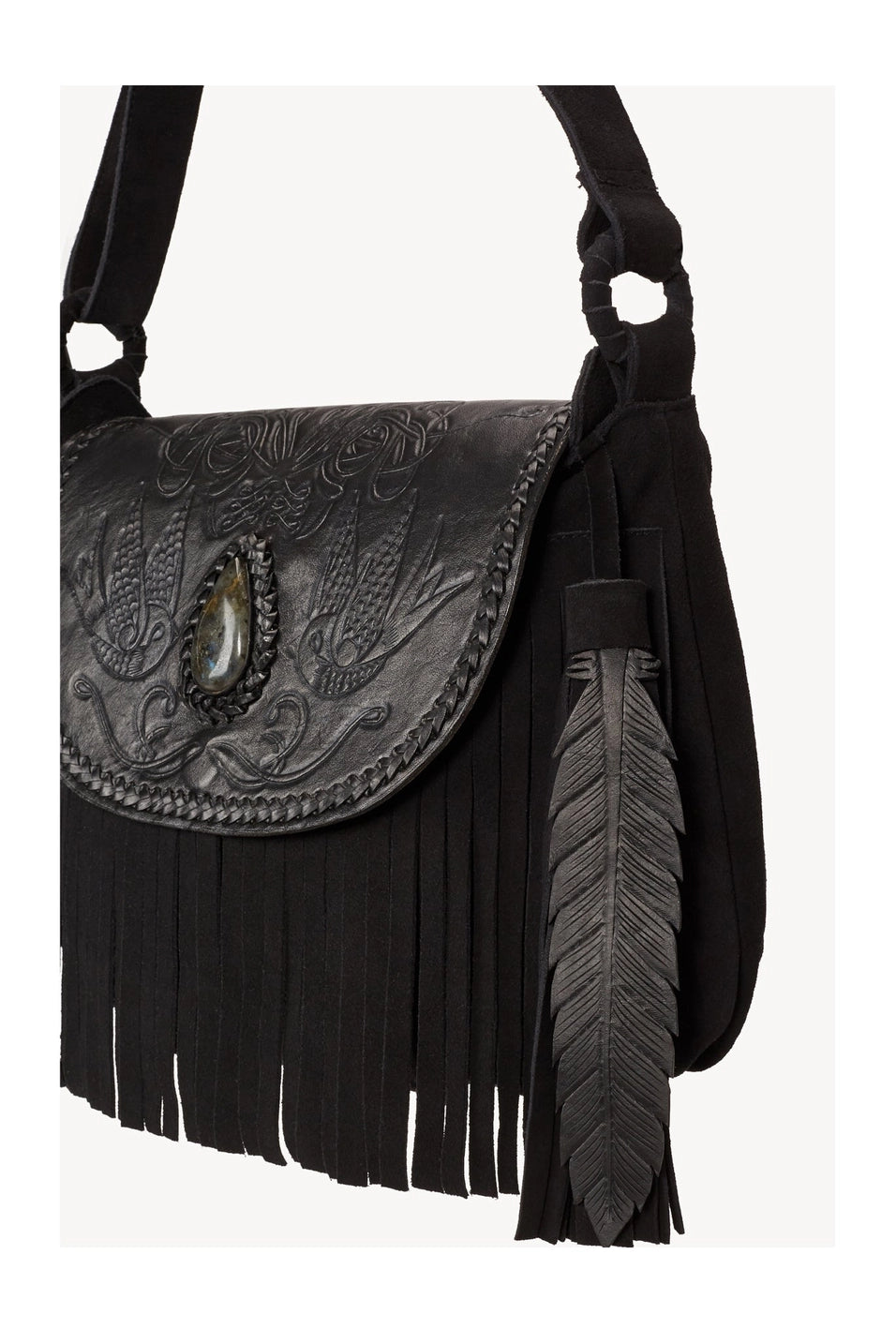 Lost Bird Leather & Suede Bag with Labradorite