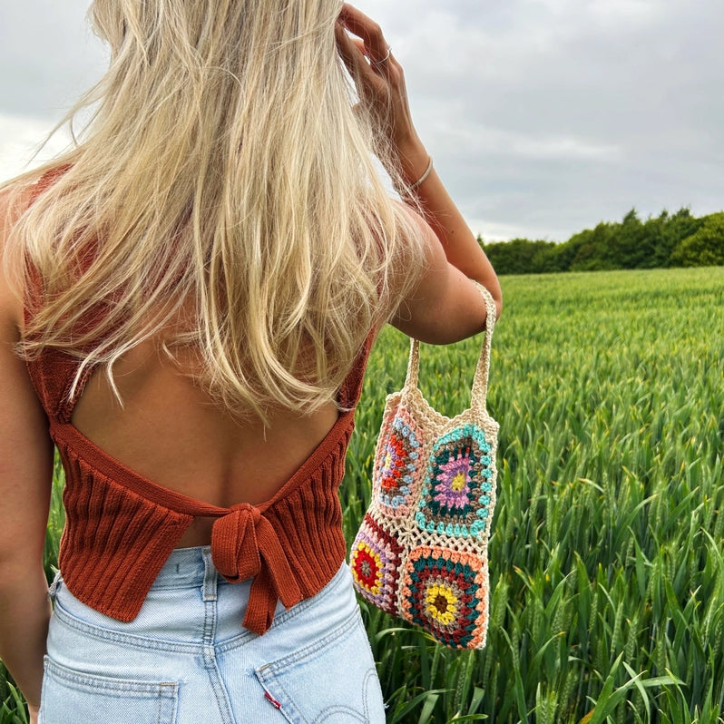 Cream Handmade Crochet Shoulder Tote Bag