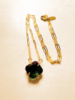 Fluorite Emerald Cut Necklace On Paperclip Chain