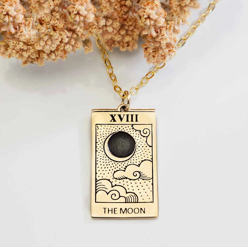 The Moon Tarot Card Necklace in Silver or Bronze