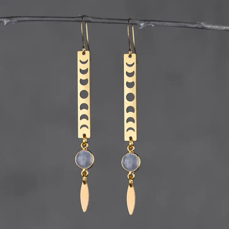 Moon Phase Bar Earrings with Stone