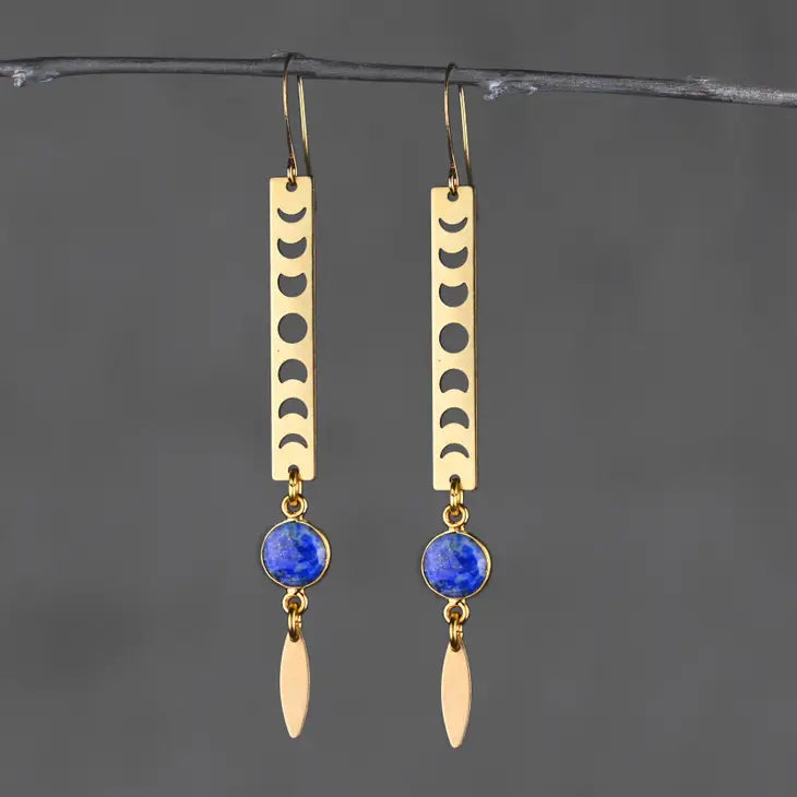 Moon Phase Bar Earrings with Stone