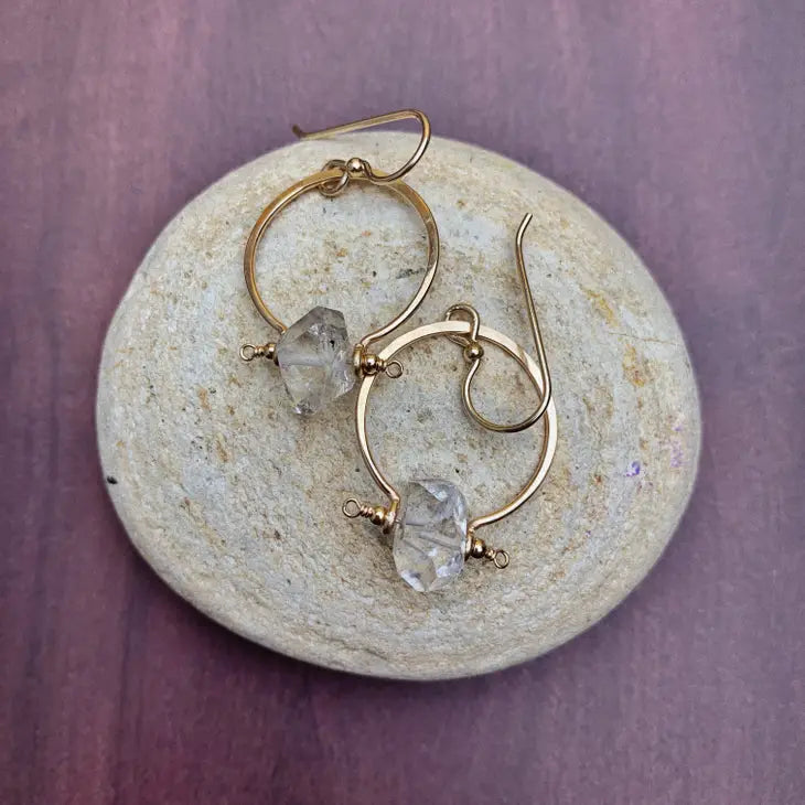 14k Gold Filled - Herkimer Diamond Quartz Earrings
