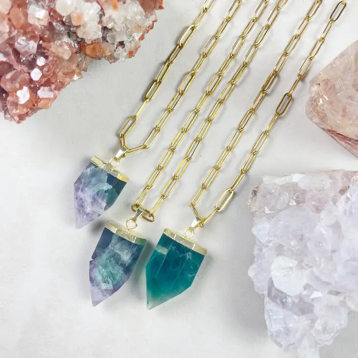 Gold Chunky Flourite Shield Necklace