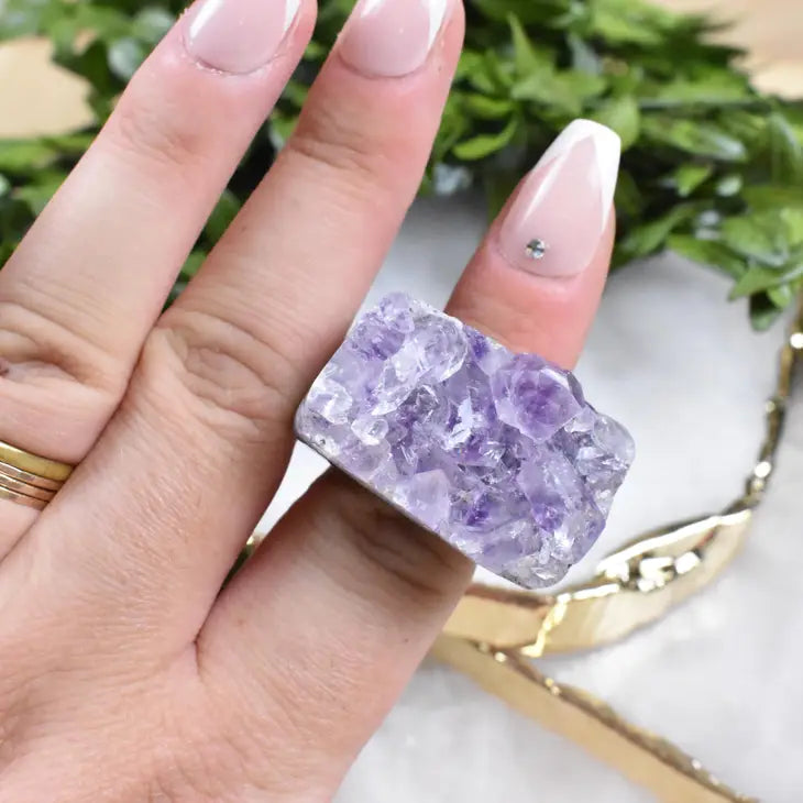 Amethyst Druzy Carved Ring