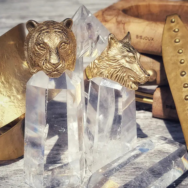 Gold Plated Wolf or Tiger Spirit Statement Ring