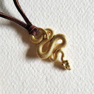 Brass Snake Pendant on Leather Cord - 2 Sizes