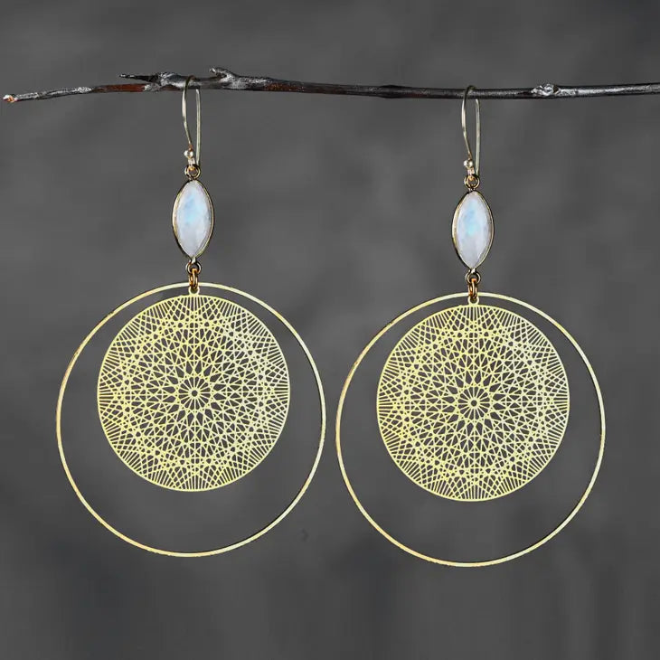 Brass Hoop w/ Mandala & Semi Precious Gemstone