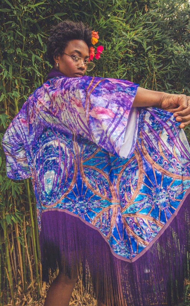 Worlds of Growth Velvet Kimono- Purple