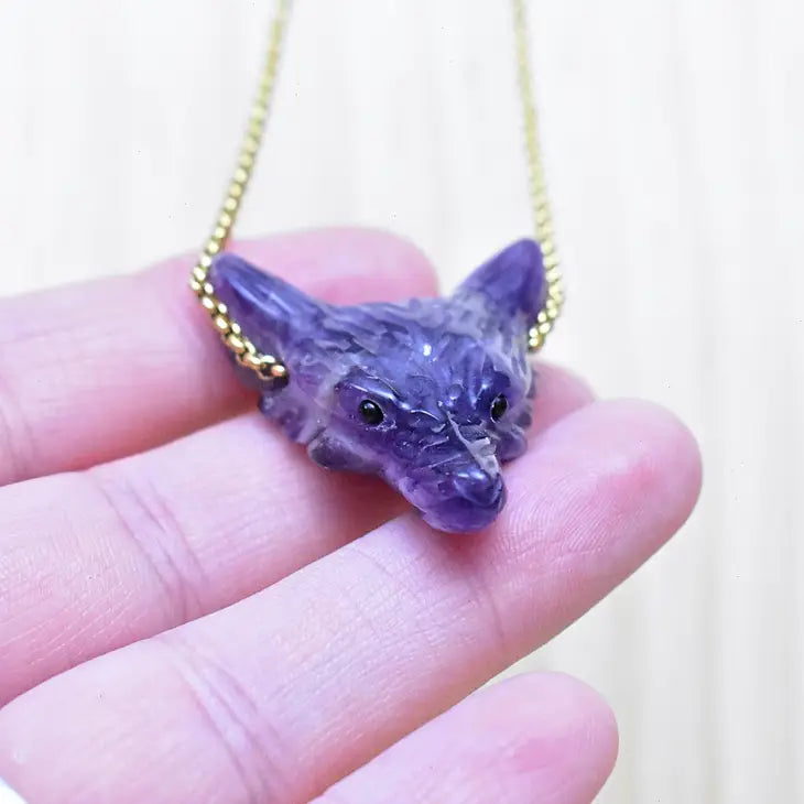 Carved Stone Wolf Head Necklace