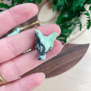 Mini Carved Stone Wolf Head Necklace